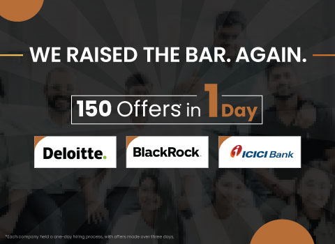 Promotional banner: '150 Offers in 1 Day' with Deloitte, BlackRock, and ICICI Bank logos in the background.