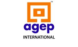 AGEP International logo: orange square emblem above the blue 'agep' wordmark, with 'INTERNATIONAL' in black text underneath.