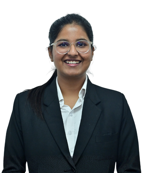 Portrait of a woman in a black blazer and white shirt, smiling at the camera, wearing glasses.