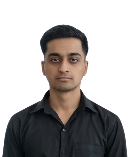 Portrait of a young man with short black hair wearing a black button-down shirt, with a neutral expression against a black background.