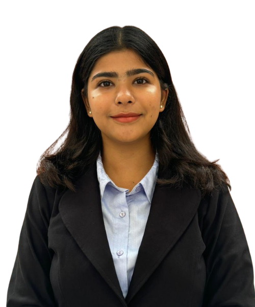 Professional woman looking at the camera, wearing a black blazer and light-blue shirt.