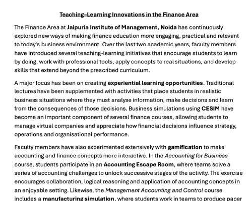 Initiatives in Finance Area Image