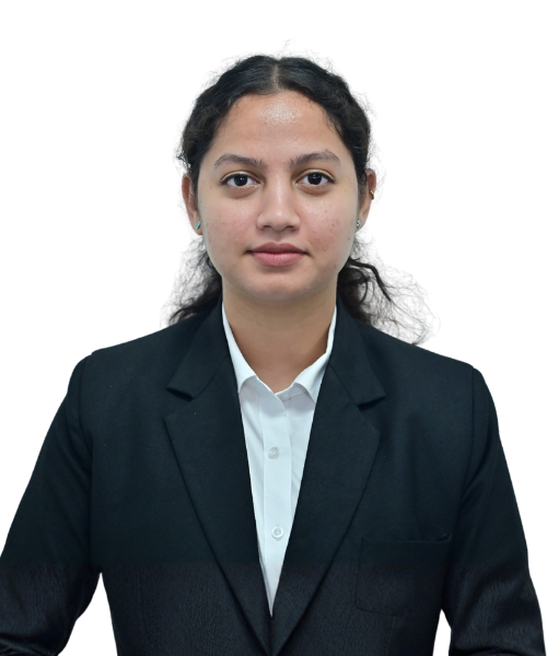 Portrait of a young woman in a black blazer and white shirt facing the camera with a neutral expression.