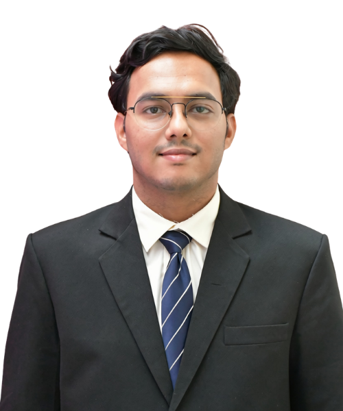 Professional headshot of a man wearing a dark suit, white shirt, and blue striped tie, looking at the camera, neutral expression with glasses