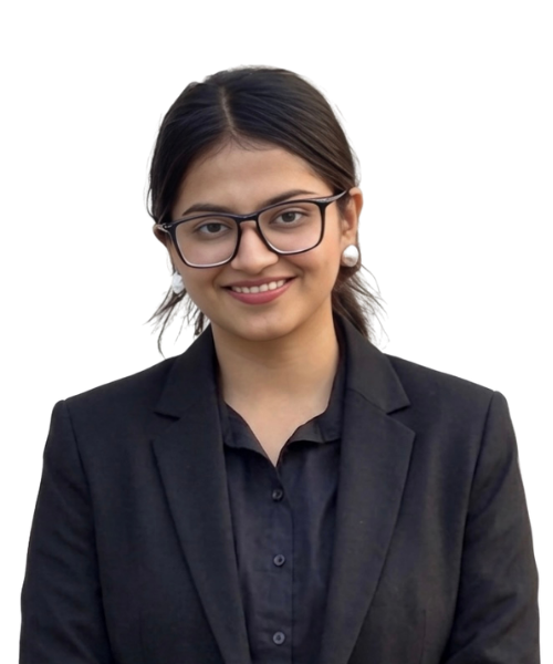Smiling woman in a black blazer and glasses, facing the camera.