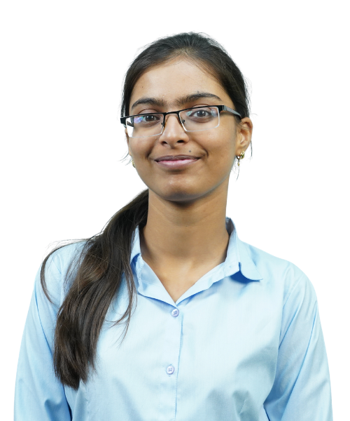 Portrait of a smiling woman wearing glasses and a light blue button-down shirt.