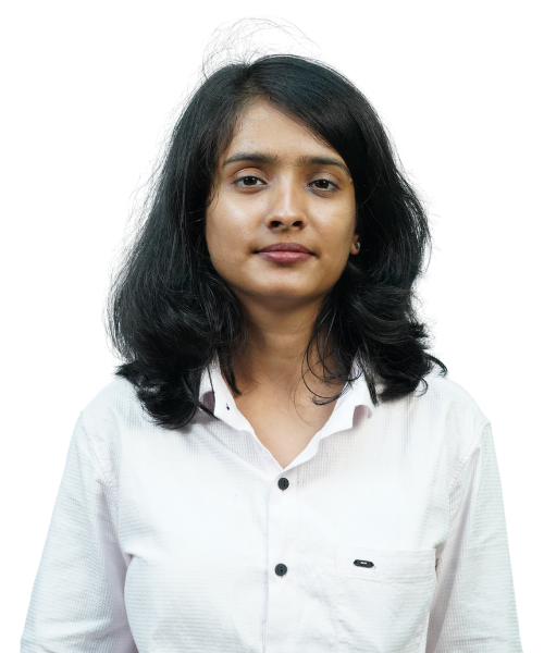 Portrait of a woman with shoulder-length black hair wearing a white button-down shirt, facing the camera with a neutral expression against a dark background.