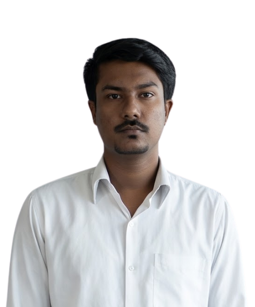 Portrait of a man with short black hair and a mustache, wearing a white button-down shirt, facing the camera with a neutral expression against a black background.