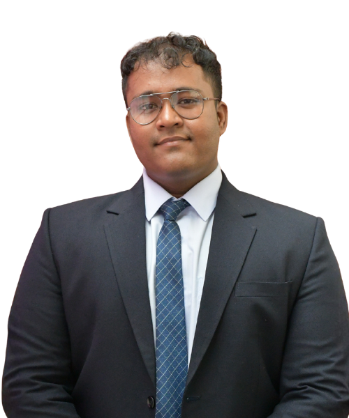 Man in a dark suit and blue tie, wearing glasses, looking at the camera (professional portrait).