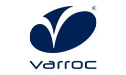 Varroc logo: blue abstract mark above the word Varroc in blue text.