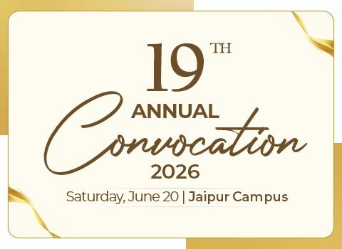 Poster for the 19th Annual Convocation 2026 announcing Saturday, June 20 at Jaipur Campus.