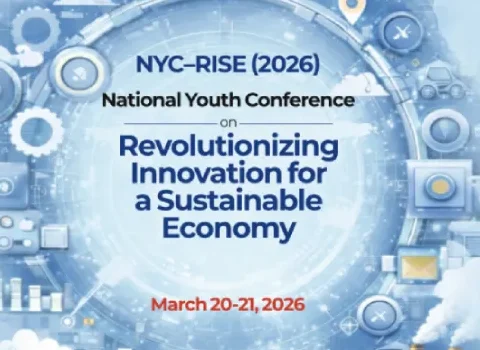 Poster announcing NYC-RISE 2026 National Youth Conference on Revolutionizing Innovation for a Sustainable Economy, March 20–21, 2026.